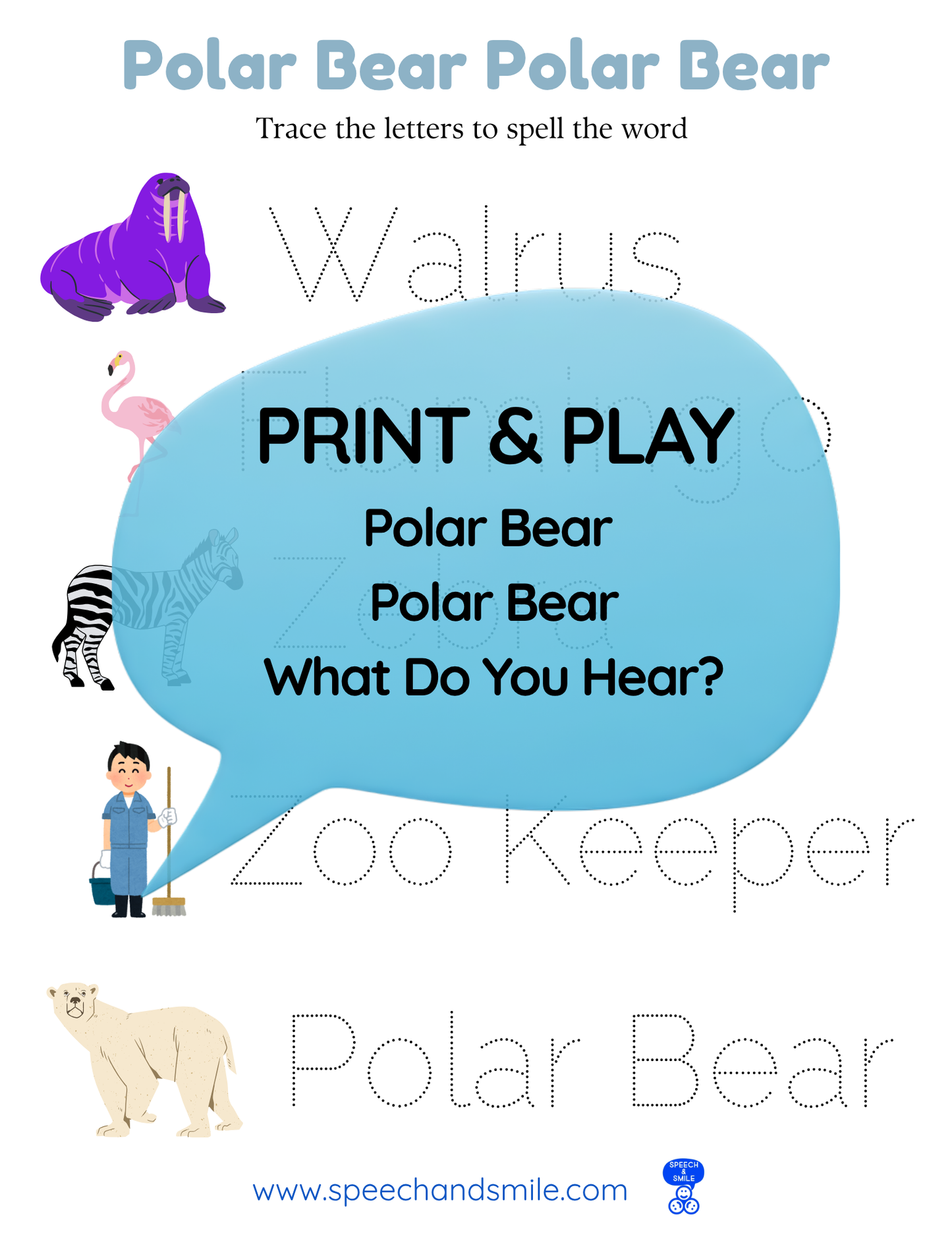 Say and Play Story Kit Companion Pack – Polar Bear Polar Bear What do you Hear? PRINTABLE ACTIVITIES Instant Download Book Extension