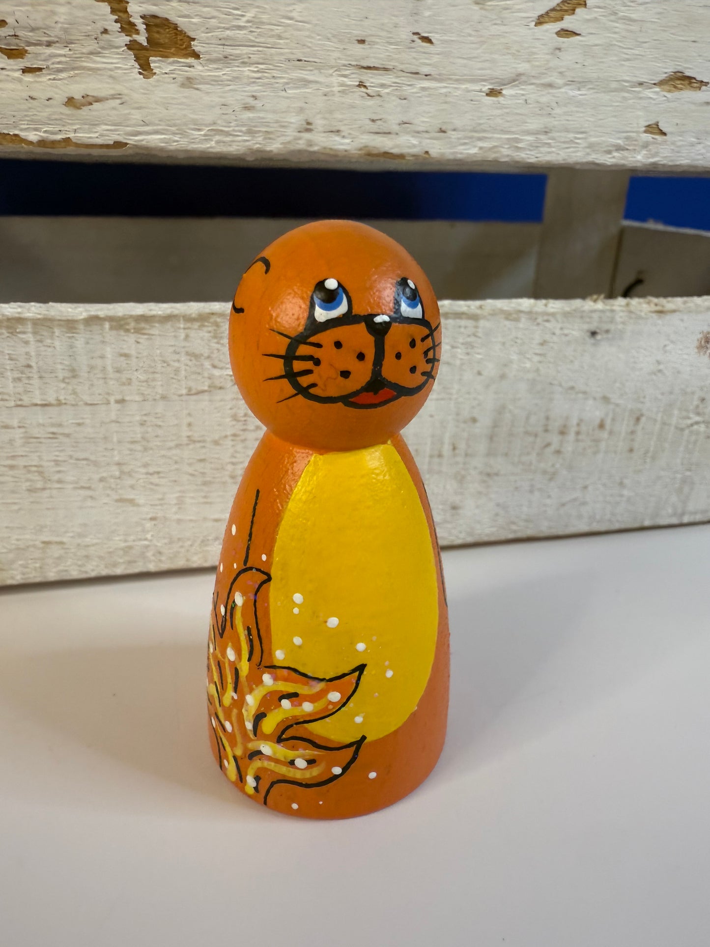 Dogfish Character Doll Painted Peg Doll – Colorful Figure for Story & Character Play