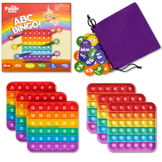 ABC BINGO The Fidget Game ABC Bingo, Games for Kids - Six Educational Alphabet Bingo Popping Mats for Preschool, Toddlers, Kindergarten - Learning Activities for 2-6 Players 3+ Years