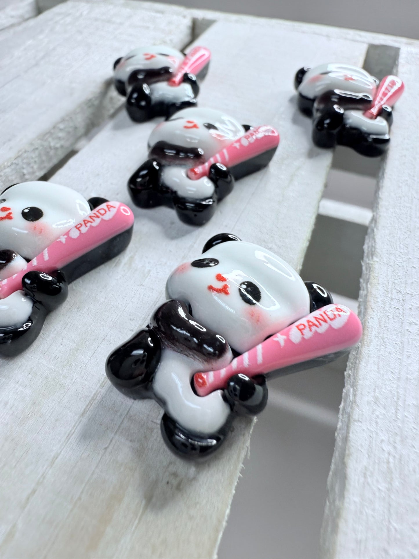 Miniature PANDA playing baseball Trinket Speech Mini Objects Verb Objects Summer Theme Minis