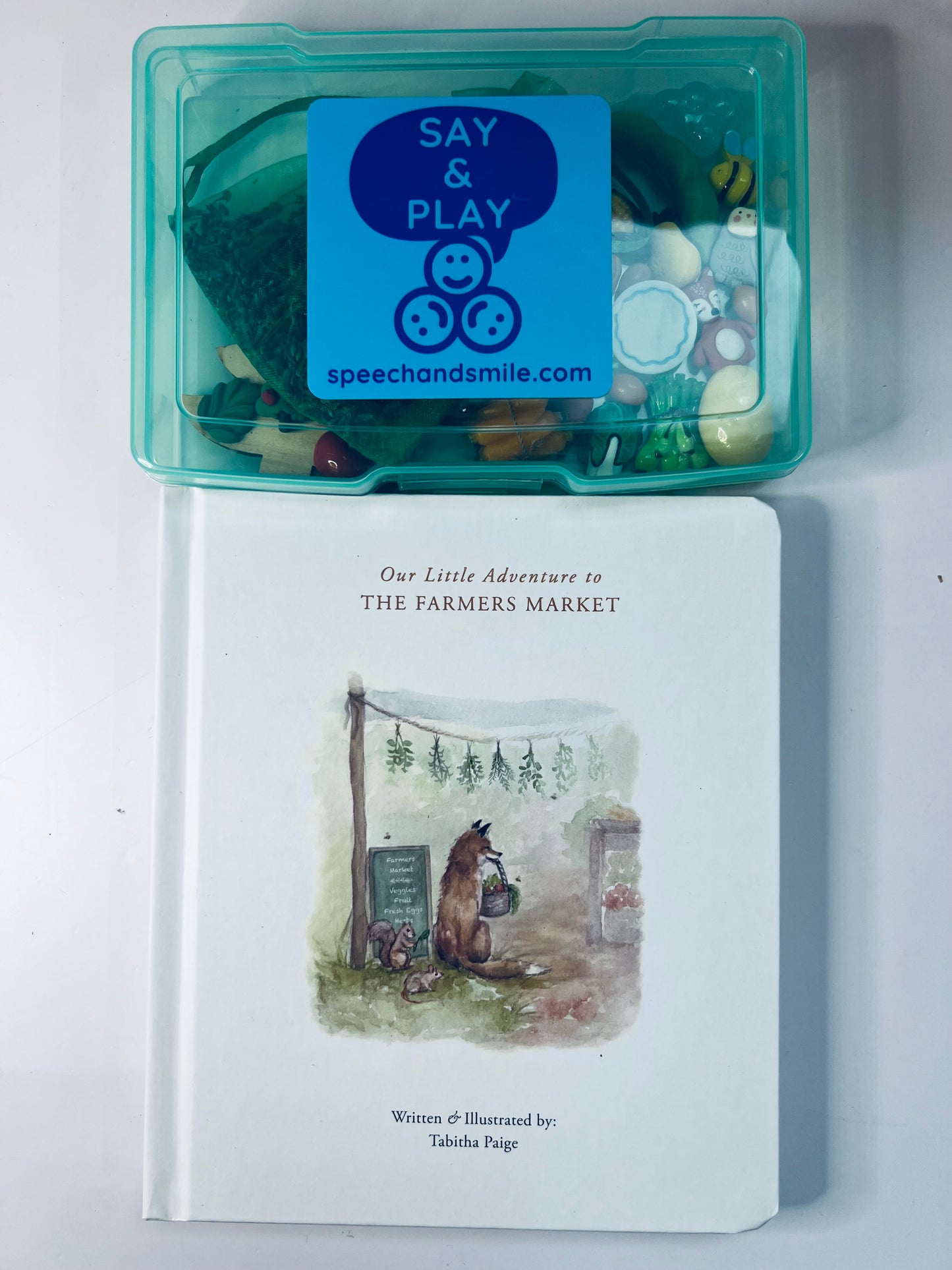 Say and Play Farmers Market Book and Story Kit Mini Objects for Speech Therapy Book Spring Mini Objects