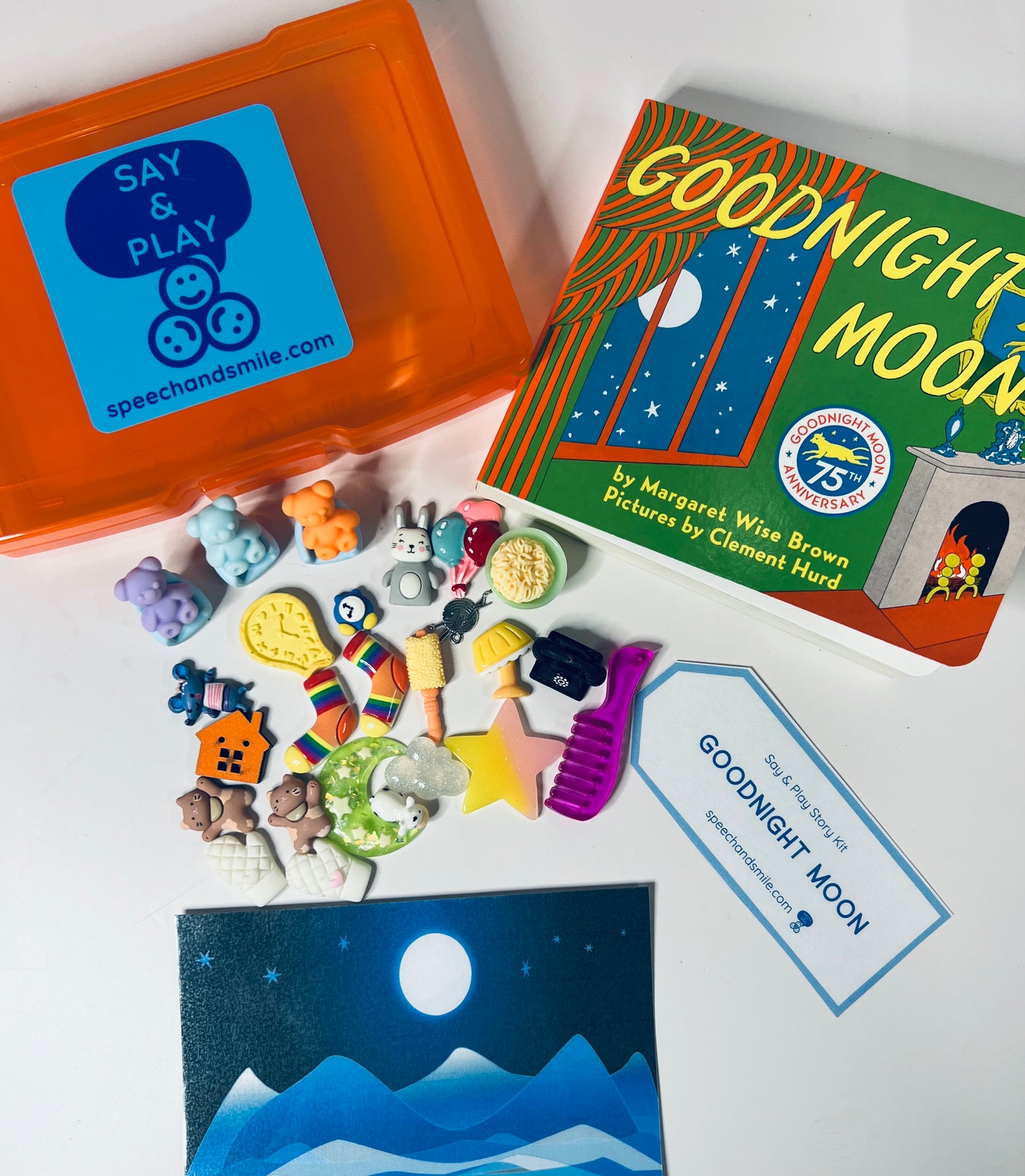 Kit de cuentos Buenas Noches Luna Accesorios para Historias Logopedia Mini Objetos-Mini Objetos para Libros-Libro Buenas Noches Luna-Terapia del Habla