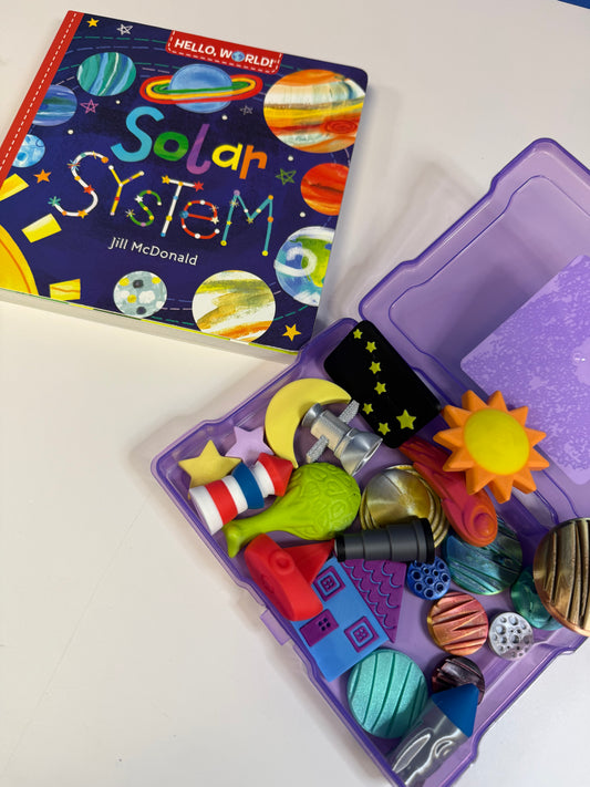Space Book and Story Objects Speech Therapy Solar System Theme Miniatures - Say and Play Story Kit