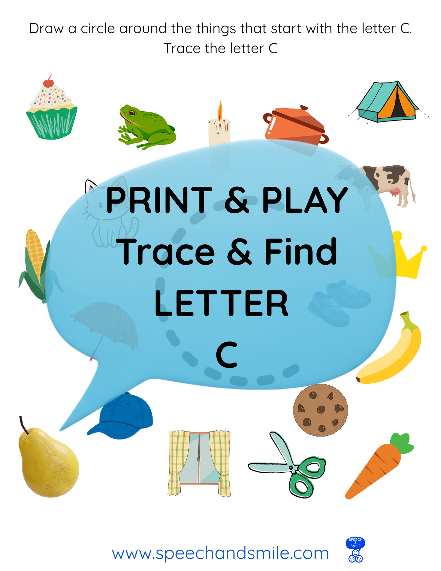 Print & Play Alphabet Worksheet - Letter C Activity Find and Circle Letter Sounds - Educational Printable Instant Download