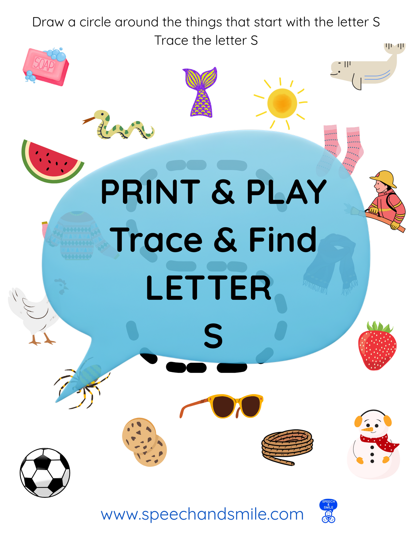 Print & Play Alphabet Worksheet - Letter S Activity Find and Circle Letter Sounds - Educational Printable Instant Download