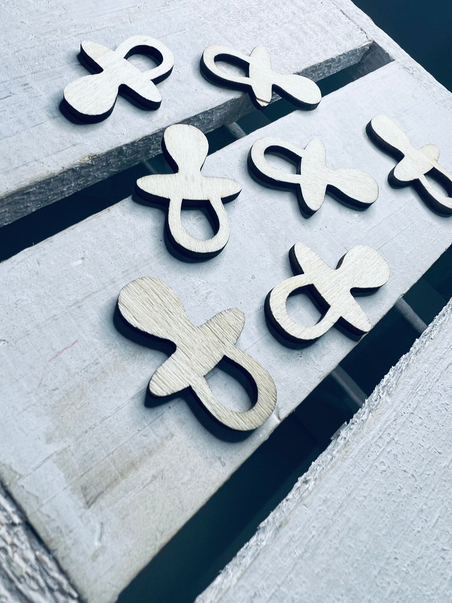 Miniature Wood Cut Pacifier Trinket - Baby Shower Pacifier - Mini Objects for Speech Therapy Alphabet Objects