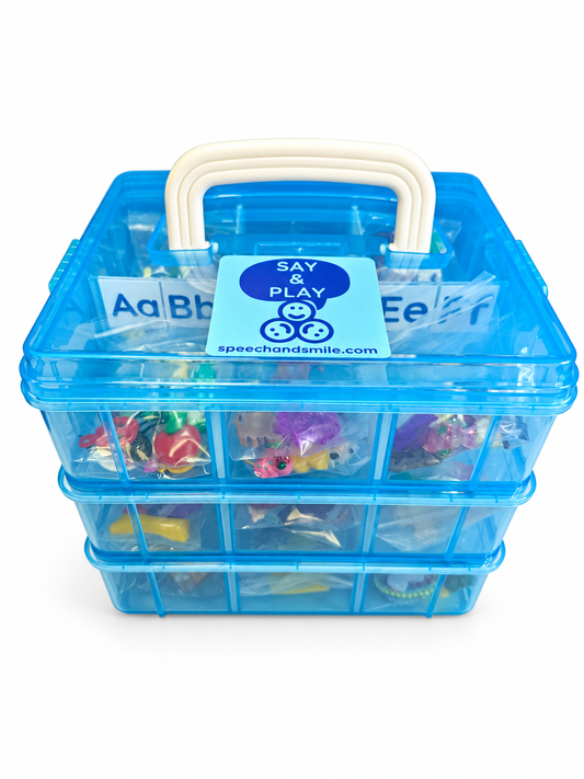 Alphabet & Counting Kit – Say & Play Mini Objects® with Portable Blue Organizer