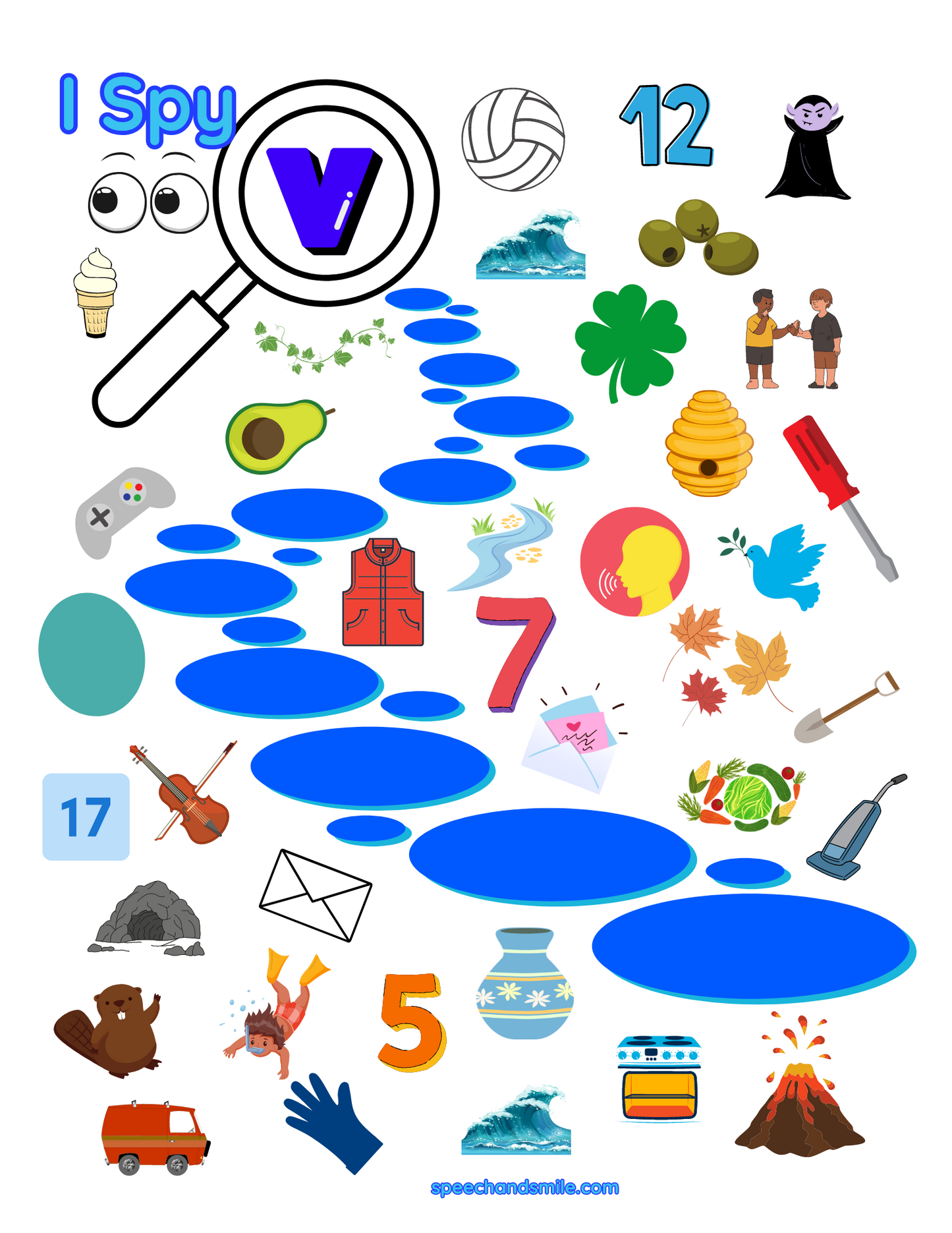Speech Therapy I Spy V Sound Worksheet