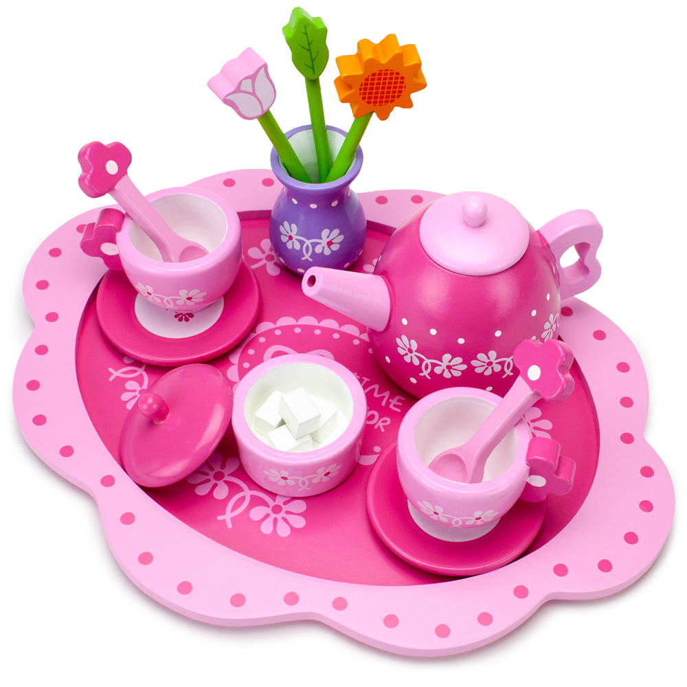Pretend Play Tea Set Preschool Toys for Speech Therapy - Pink Blossoms Tea Time for Two