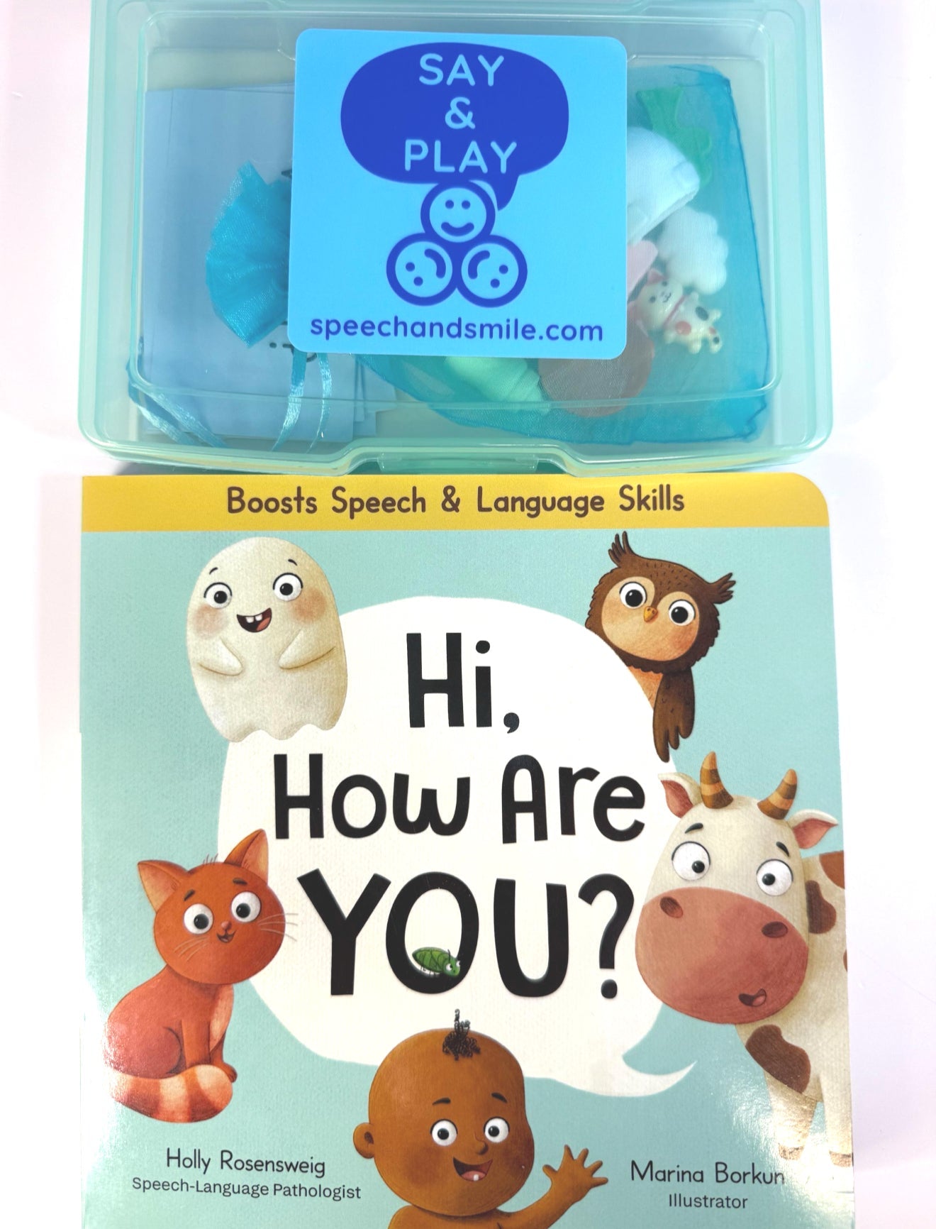 Book with Objects - Hi How are You Early Sounds Story Kit INCLUDES BOOK - Mini Objects Speech Therapy - Speech and Smile