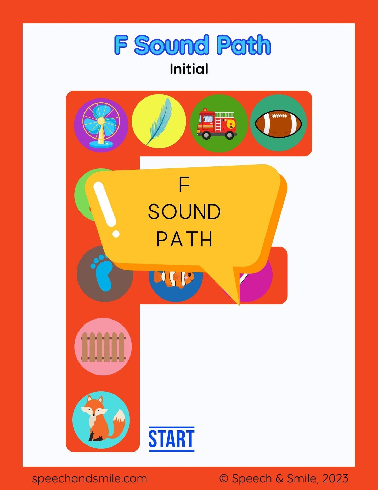 F Sound Printable Game Sound Path for Speech Therapy - Articulation Games Worksheet - Letter F Print Worksheet Download - F Words Speech Therapy - Speech and Smile