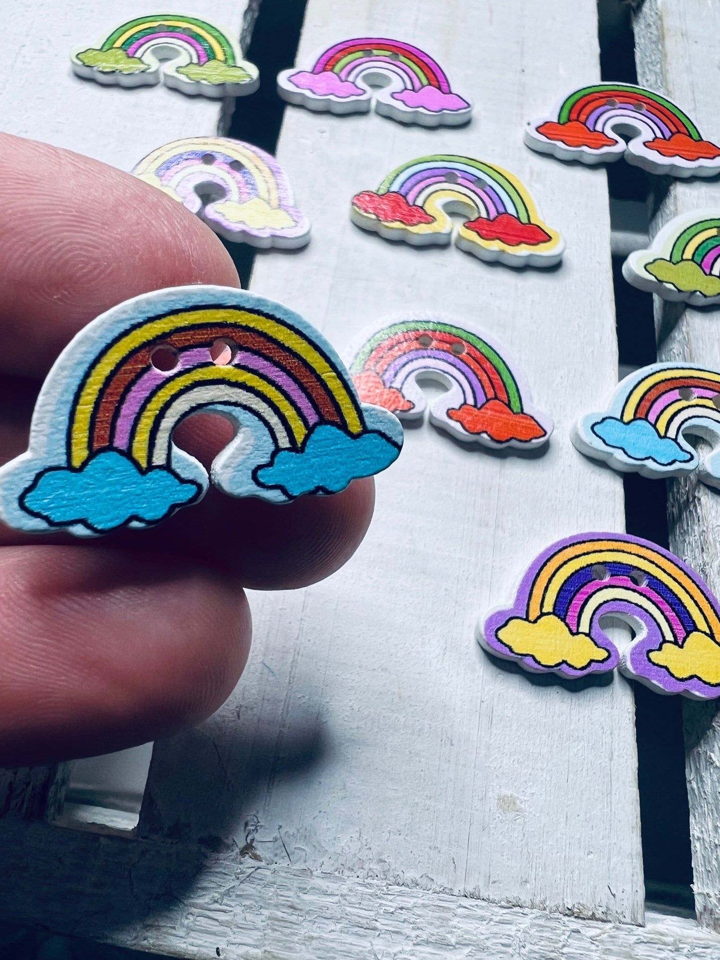 Rainbow 2 Hole Button Wooden Sewing Button Novelty buttons Mini Objects Speech Theraky Rainbow Trinket Doodads Alphabet Objects - Speech and Smile