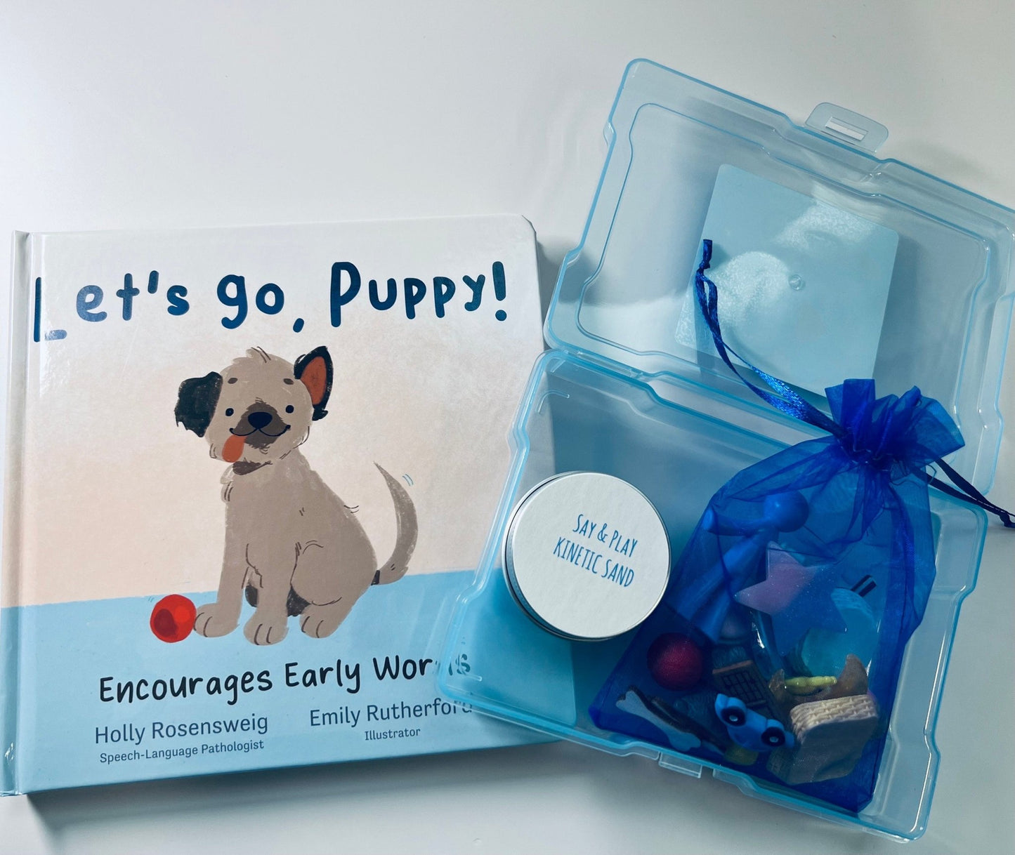 Say & Play Story Kit with Mini Objects – Let’s Go Puppy + Early Sounds Book INCLUDES BOOK - Speech Therapy, Apraxia, Language Learning - Speech and Smile
