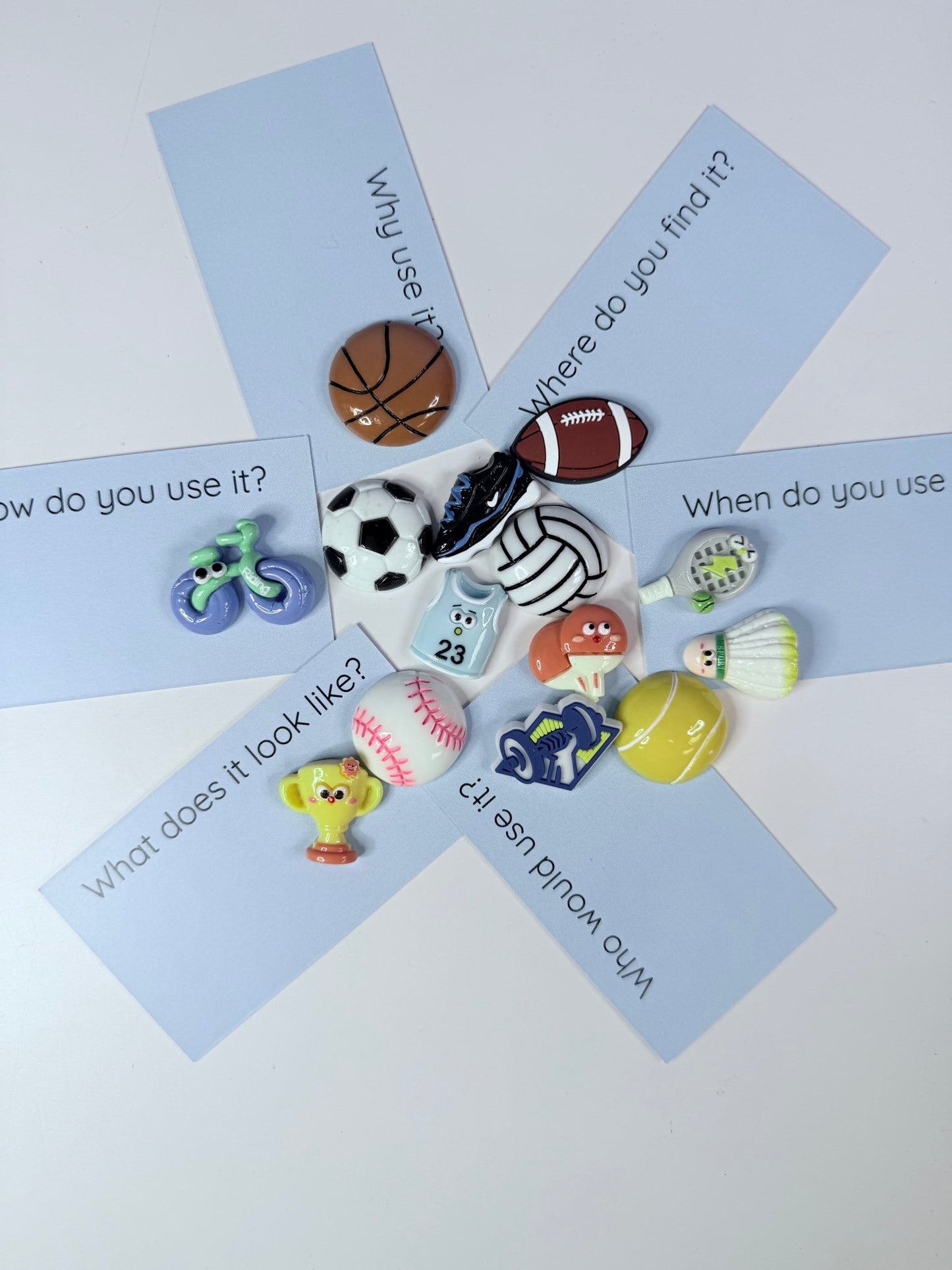SPORTS theme Mini Objects with Question Cards - Theme Trinkets Speech Therapy - Speech and Smile
