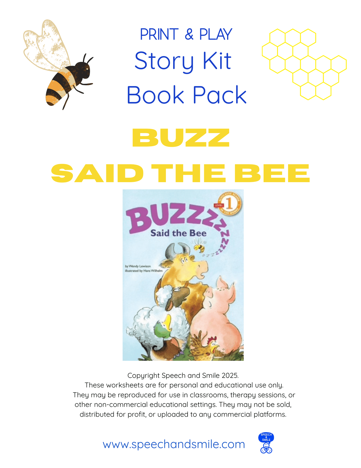 Story Kit Companion Pack - Buzz Said the Bee - PRINTABLE ACTIVITIES - Instant Download Book Extension - Speech and Smile