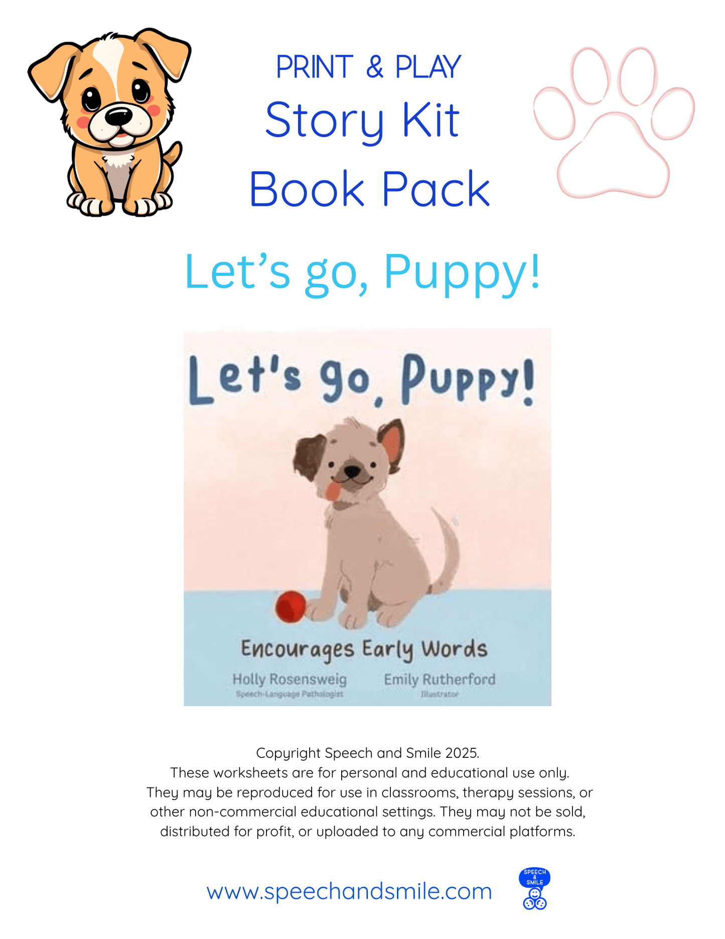 Story Kit Companion Pack - Lets go Puppy PRINTABLE ACTIVITIES Instant Download Book Extension - Speech and Smile