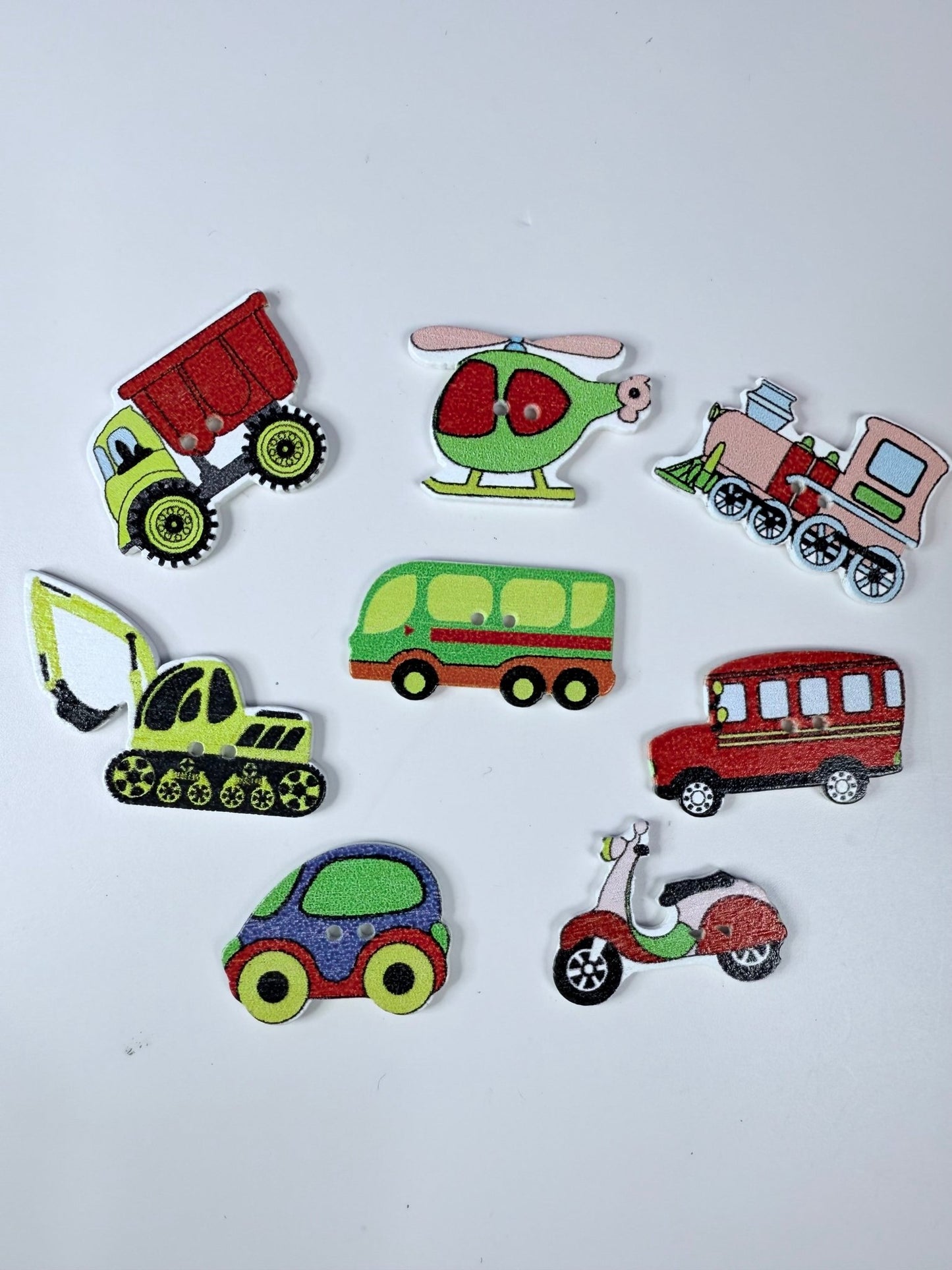 Transportation Trinkets Set of of 8 wood vehicle buttons - Speech and Smile