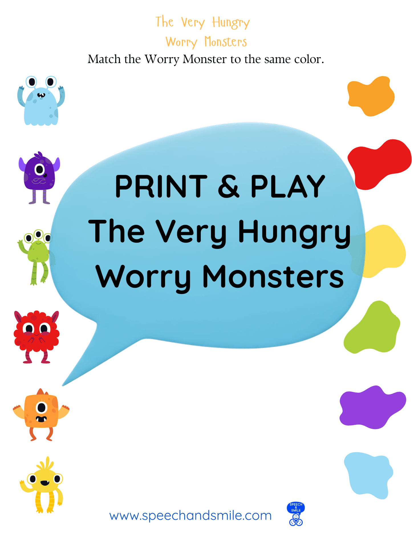 Very Hungry Worry Monsters Book Printable Activities Instant Download - Extension Story Kit - Companion Pack - Speech and Smile