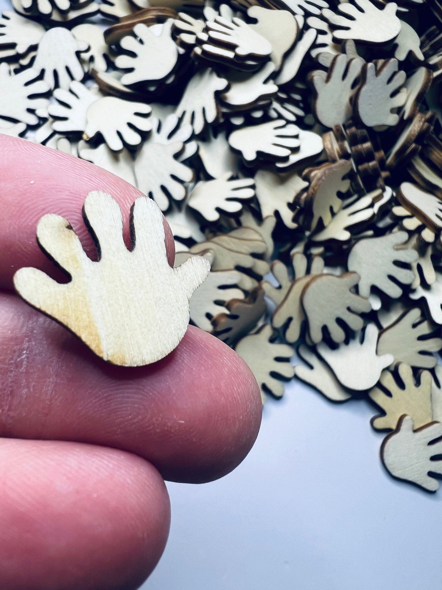 Wood Cut Hands - Miniature Hands to make a World - Trinkets - Doodads - Miniature Objects - Wood Cut Objects - Speech and Smile