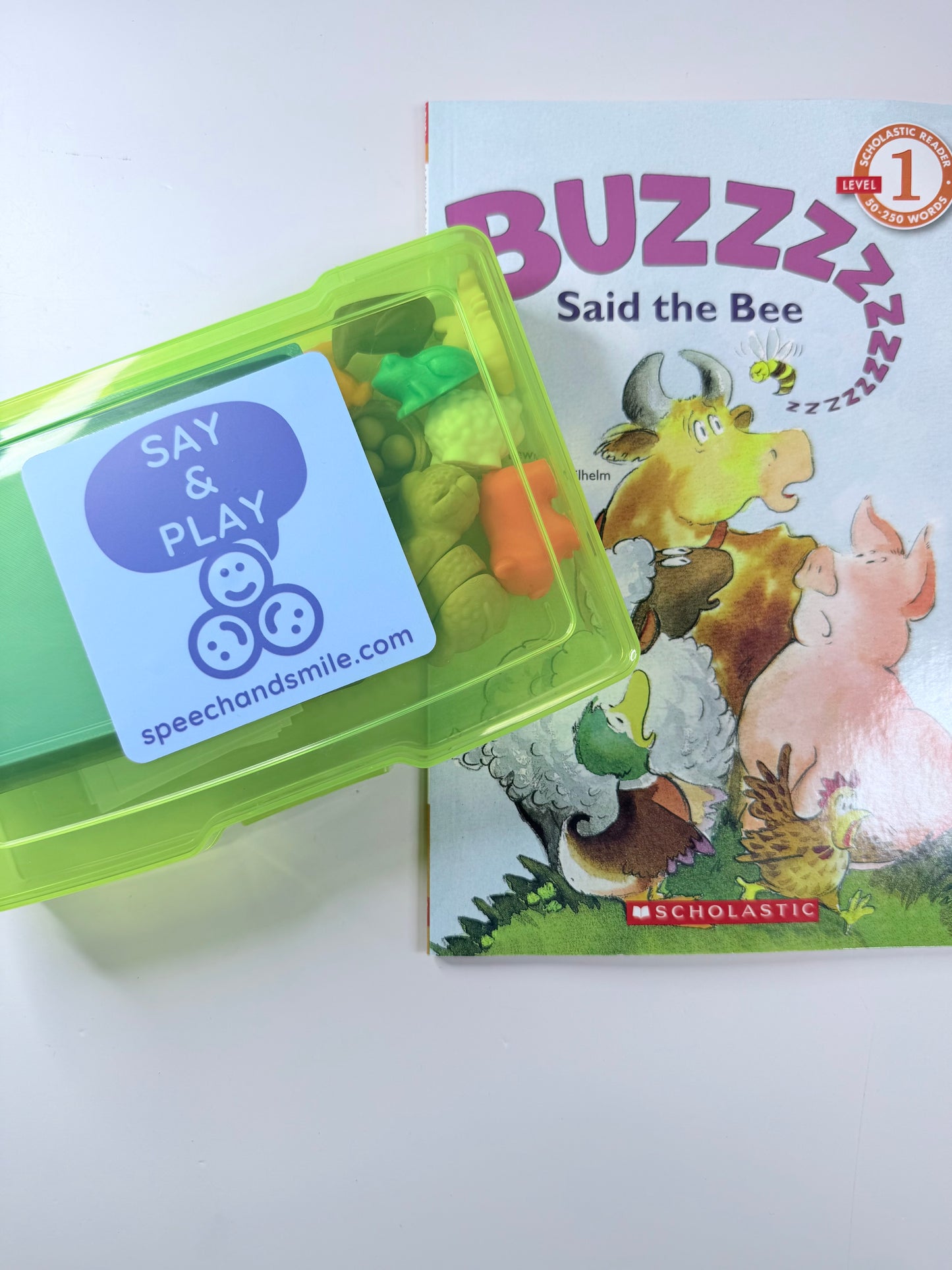 Buzz Said the Bee Book with Story Objects  – level one reader story retail with visuals- BOOK INCLUDED