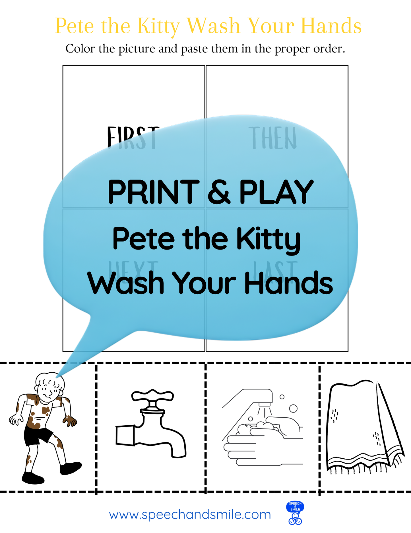 Say and Play Story Kit Companion Pack – Pete the Cat Wash Your Hands PRINTABLE ACTIVITIES Instant Download Book Extension
