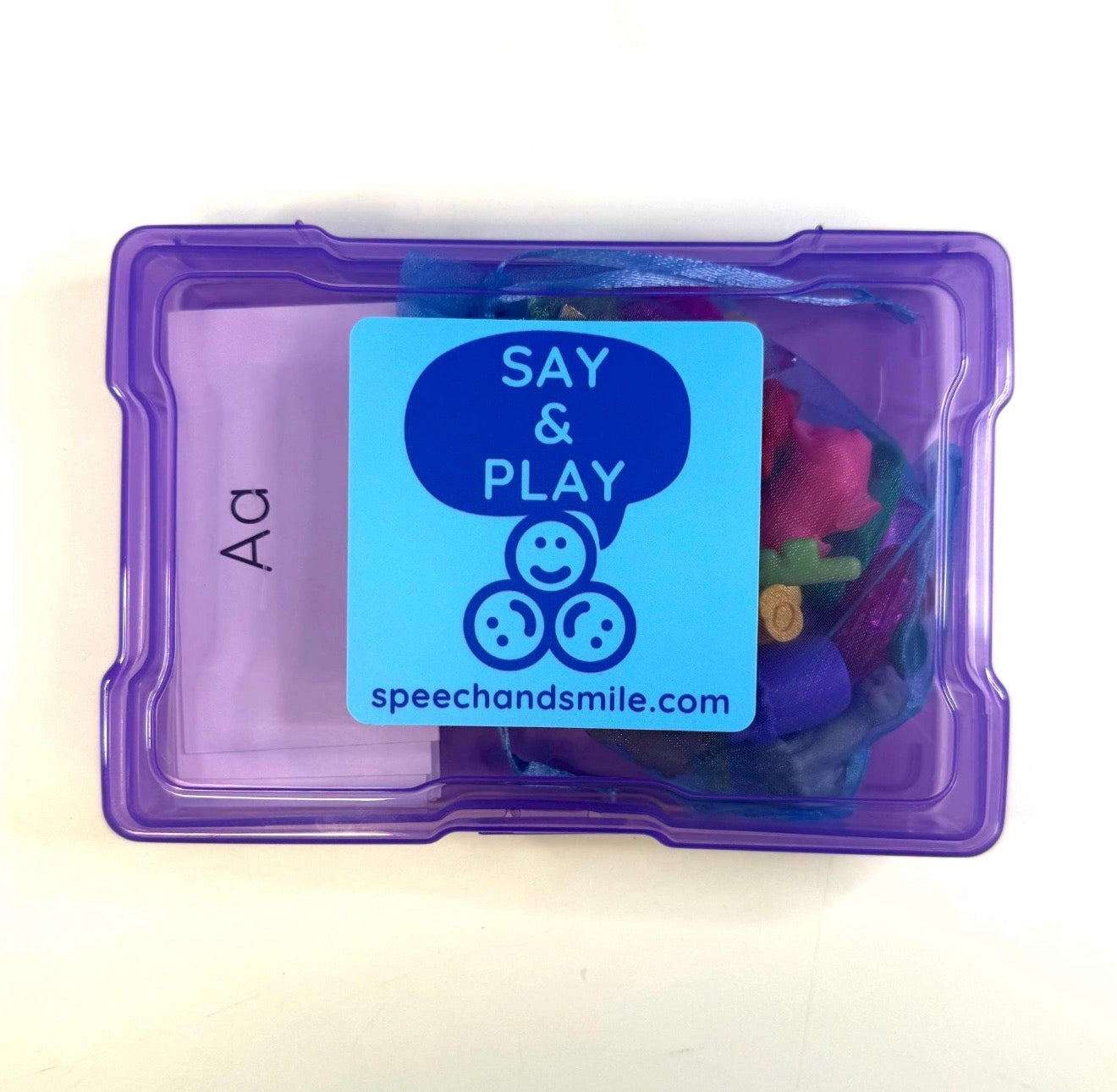 Alphabet Set with Mini Objects in a portable Case - Letter mats with Sound Cues