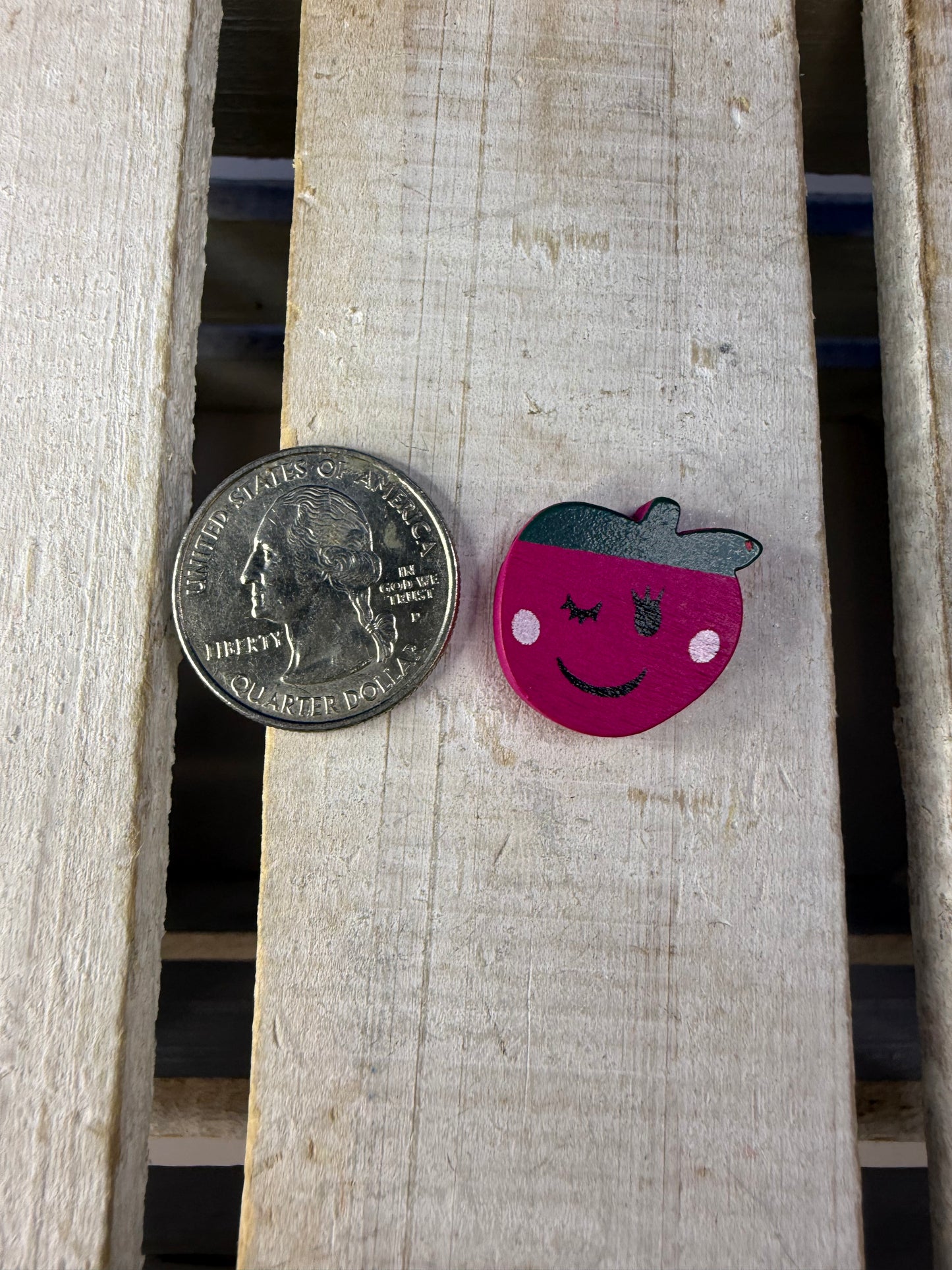 Mini Wood Apple Bead – Alphabet trinkets Letter A OR Letter W for Wink