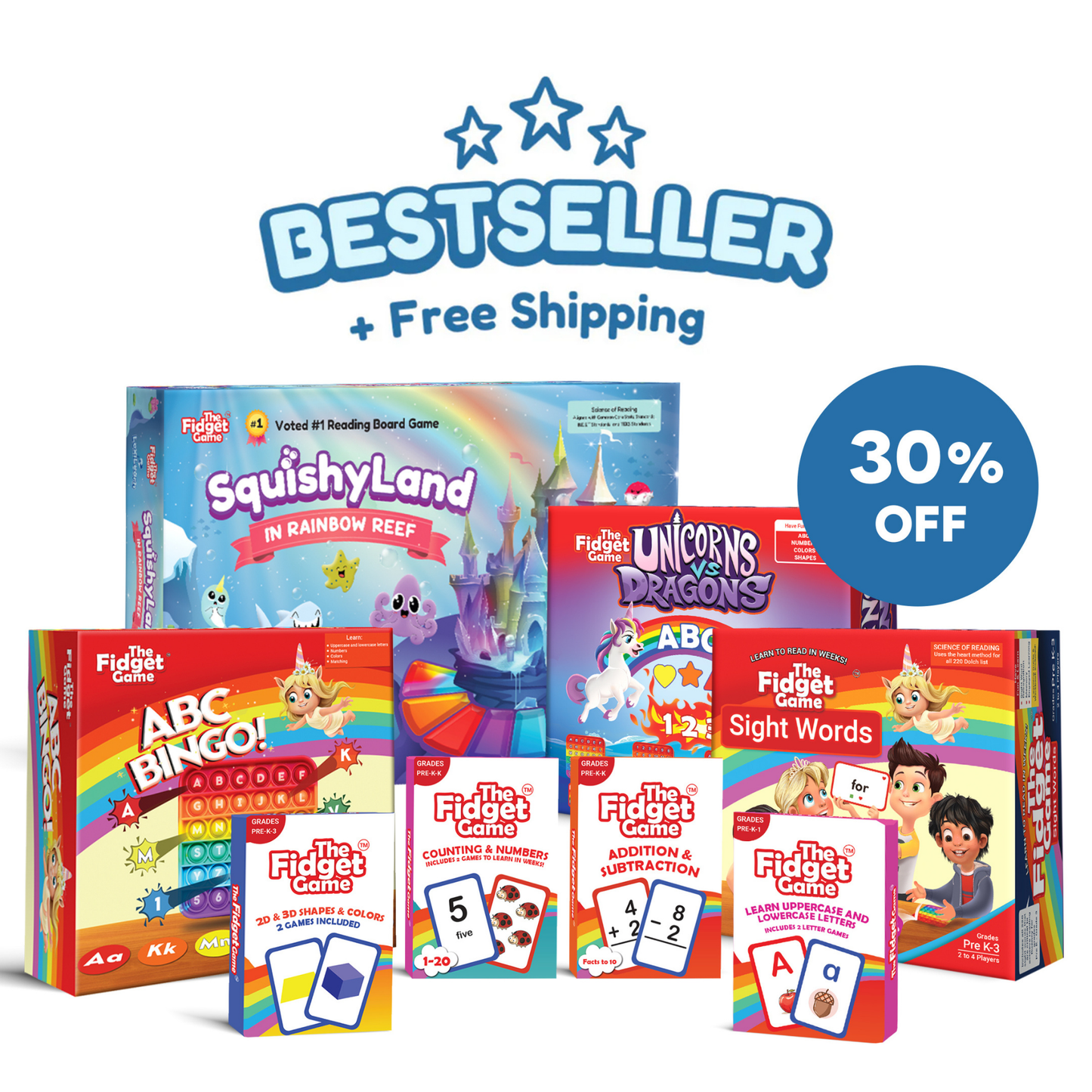 ABC BINGO The Fidget Game ABC Bingo, Games for Kids - Six Educational Alphabet Bingo Popping Mats for Preschool, Toddlers, Kindergarten - Learning Activities for 2-6 Players 3+ Years