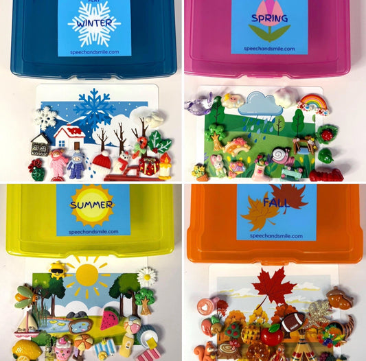 Seasons and Weather Language Task Box ALL SEASONS -  Mini Objects Speech Therapy Theme Minis