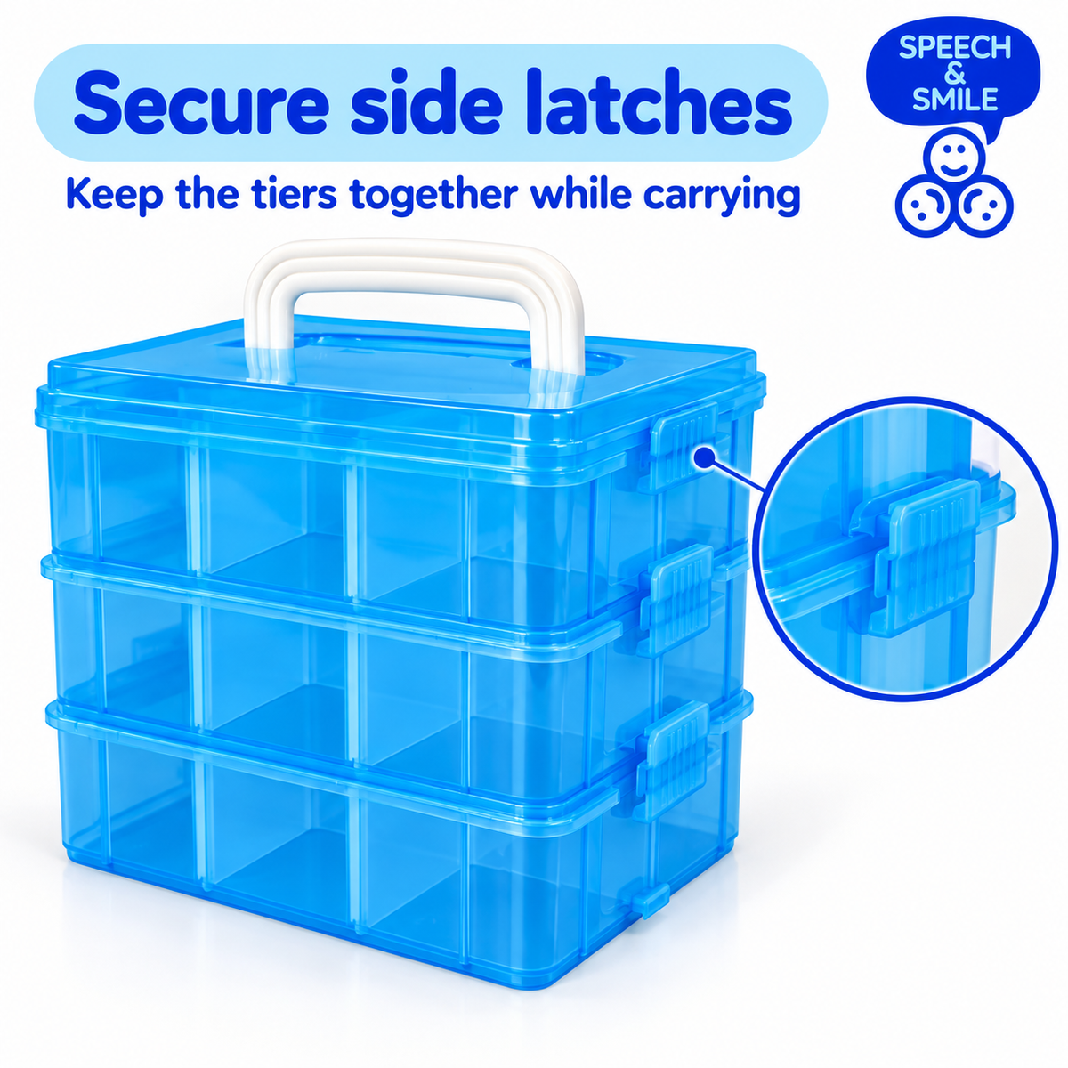 Blue 3-Tier Organizer Box with Handle | 18 Compartments - Custom Designed Mini Objects Organizer -DIY Set