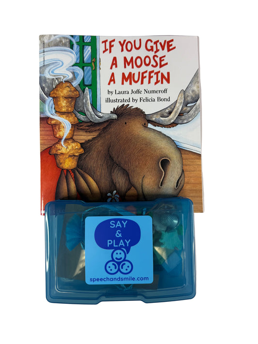 If You Give a Moose a Muffin Book Story Kit Mini Objects Seech Therapy INCLUDES BOOK Say and Play Book Activity