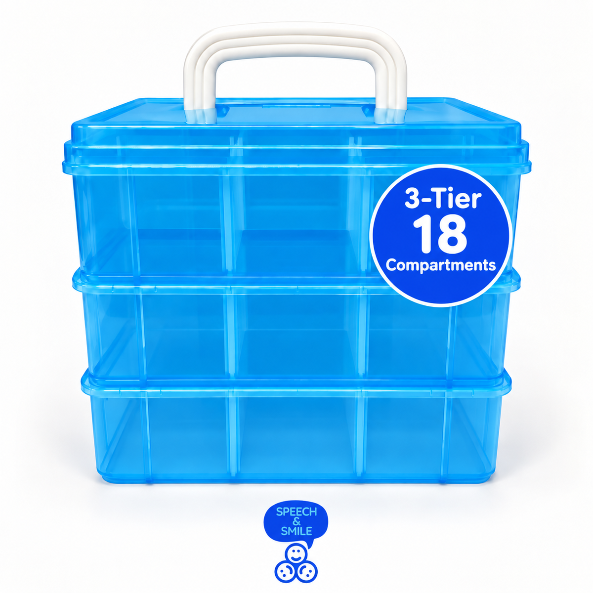 Blue 3-Tier Organizer Box with Handle | 18 Compartments - Custom Designed Mini Objects Organizer -DIY Set