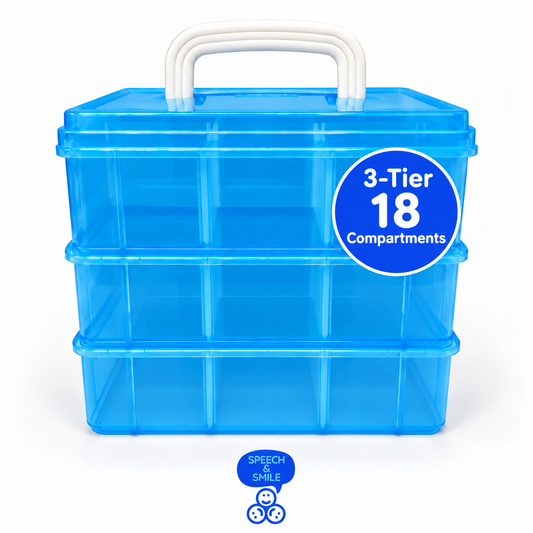 Blue 3-Tier Organizer Box with Handle | 18 Compartments - Custom Designed Mini Objects Organizer -DIY Set