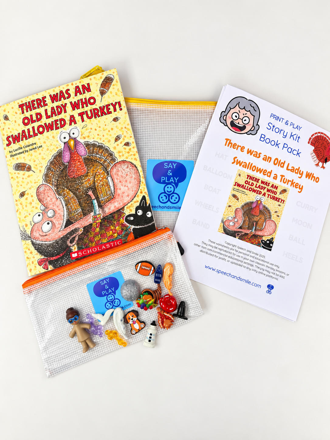 There Was an Old Lady Who Swallowed a Turkey with Mini Objects INCLUDES the BOOK
