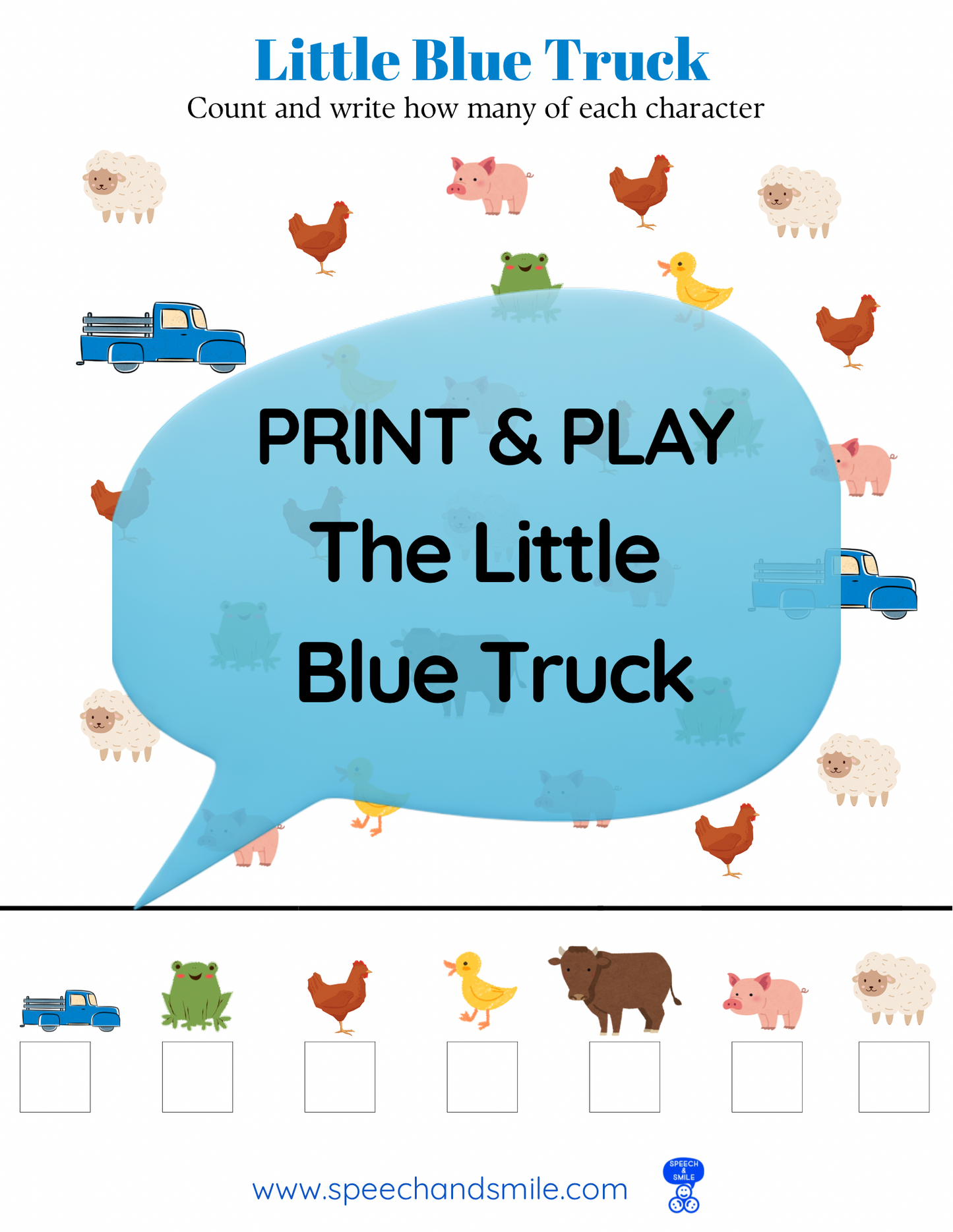 Say and Play Story Kit Companion Pack – Little Blue Truck PRINTABLE ACTIVITIES Speech & Language Instant Download Book Extension