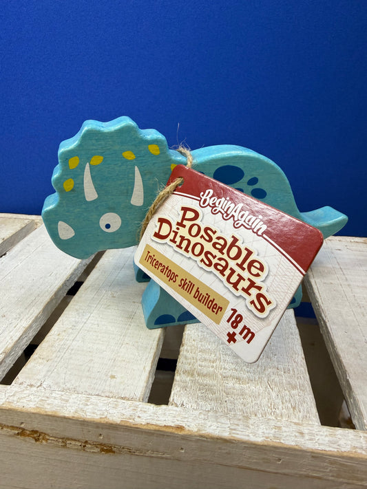 BeginAgain Posable Dinosaurs Triceratops Wooden Toy | Montessori Dinosaur Figure