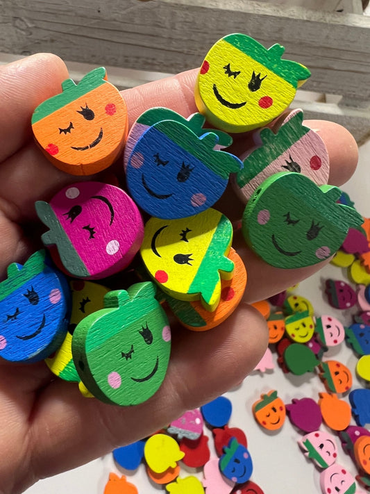 Mini Wood Apple Bead – Alphabet trinkets Letter A OR Letter W for Wink
