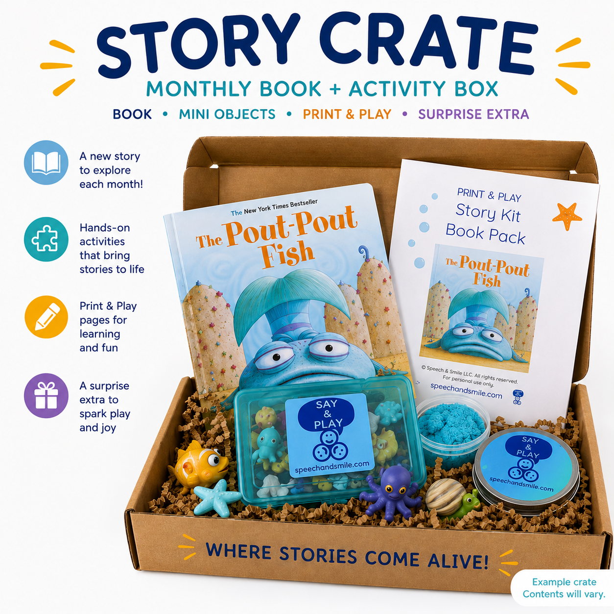 Story Crate Book Activity Box – Monthly Book, Mini Objects and Activities - Create with a Story Crate