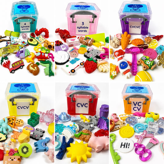 Word Shape Mini Objects Kit for Speech Therapy | Apraxia, Articulation, cvc, cvcv, cvcvc, vc, cv, 3 & 4 Syllable Words