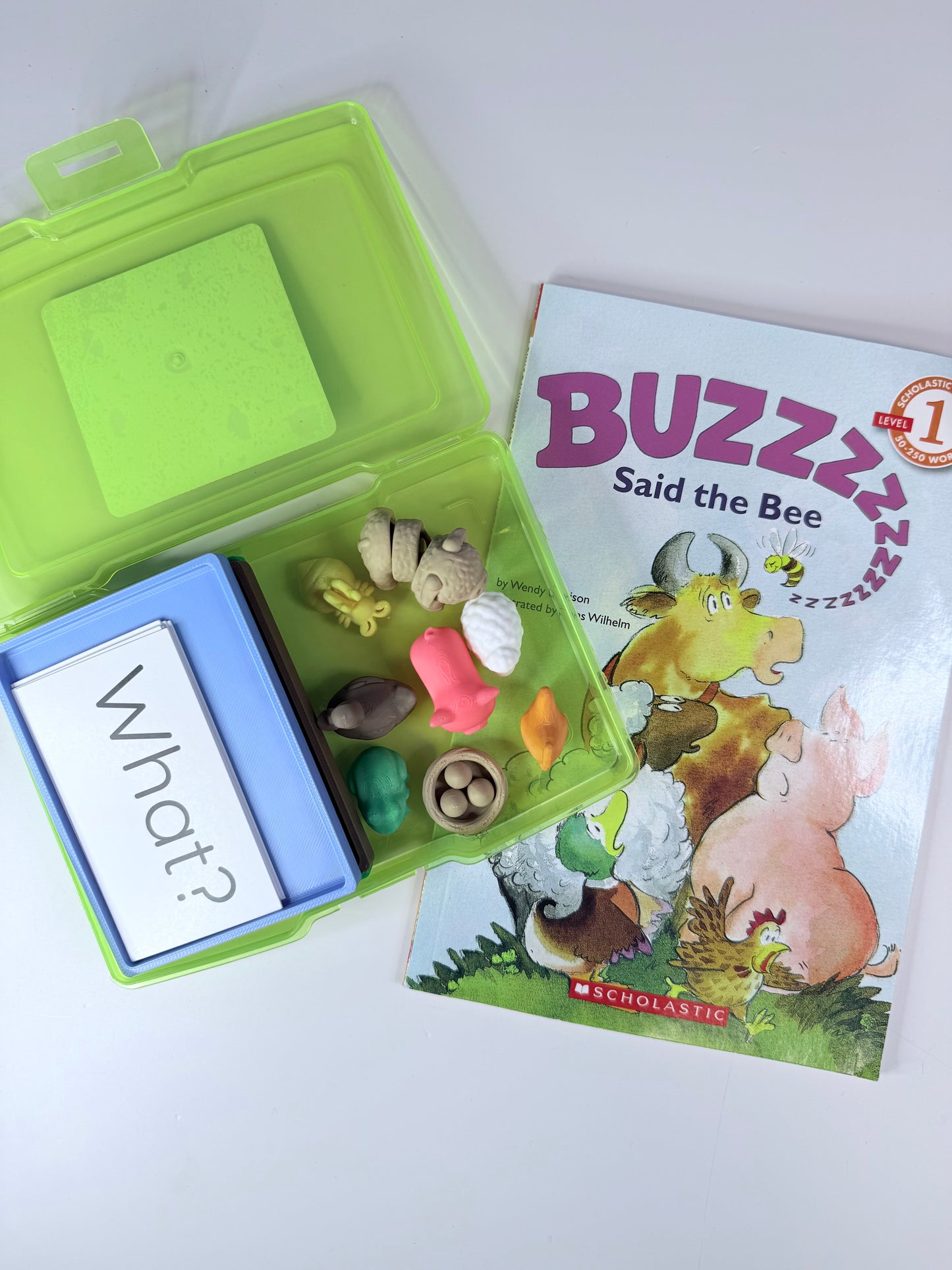 Buzz Said the Bee Book with Story Objects  – level one reader story retail with visuals- BOOK INCLUDED