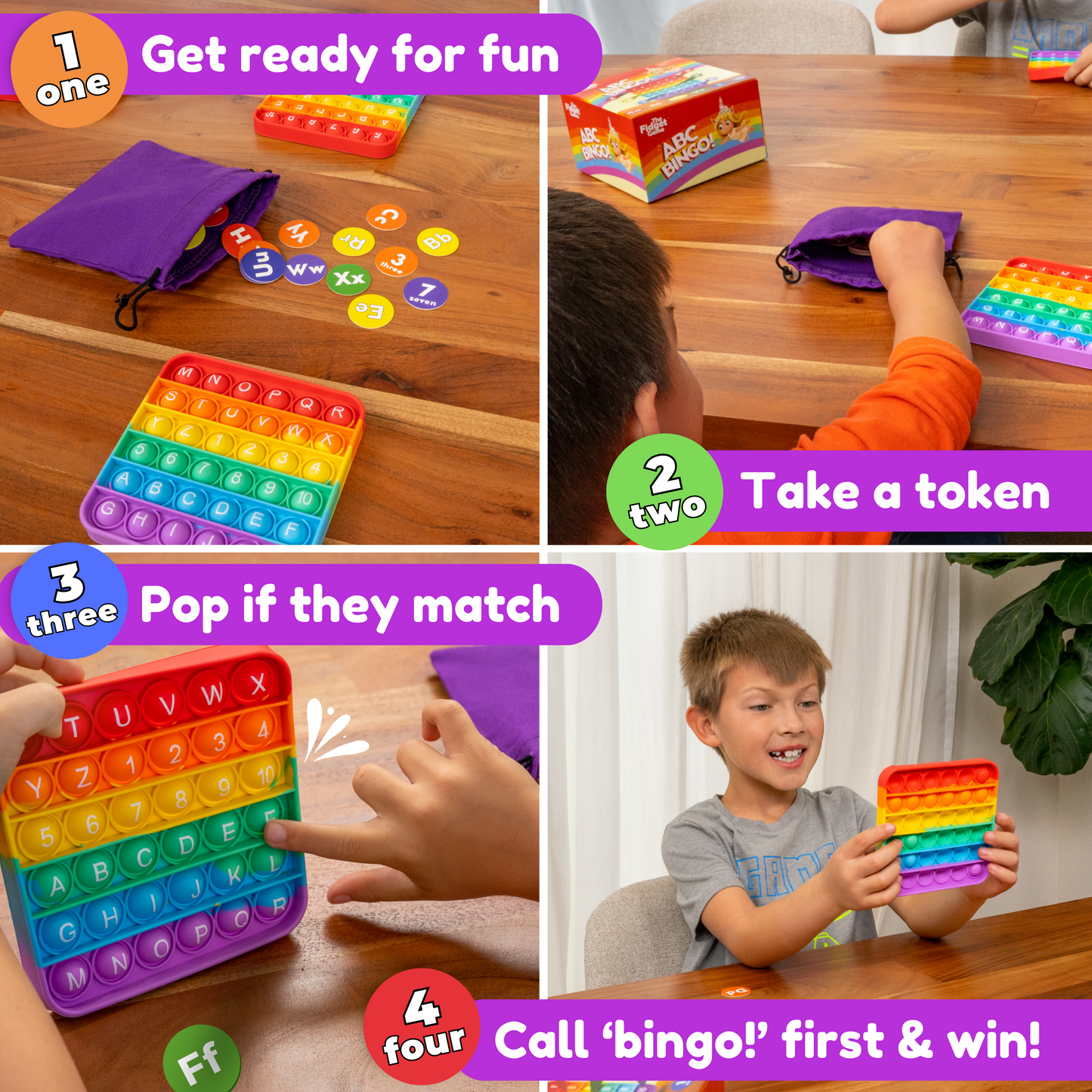 ABC BINGO The Fidget Game ABC Bingo, Games for Kids - Six Educational Alphabet Bingo Popping Mats for Preschool, Toddlers, Kindergarten - Learning Activities for 2-6 Players 3+ Years