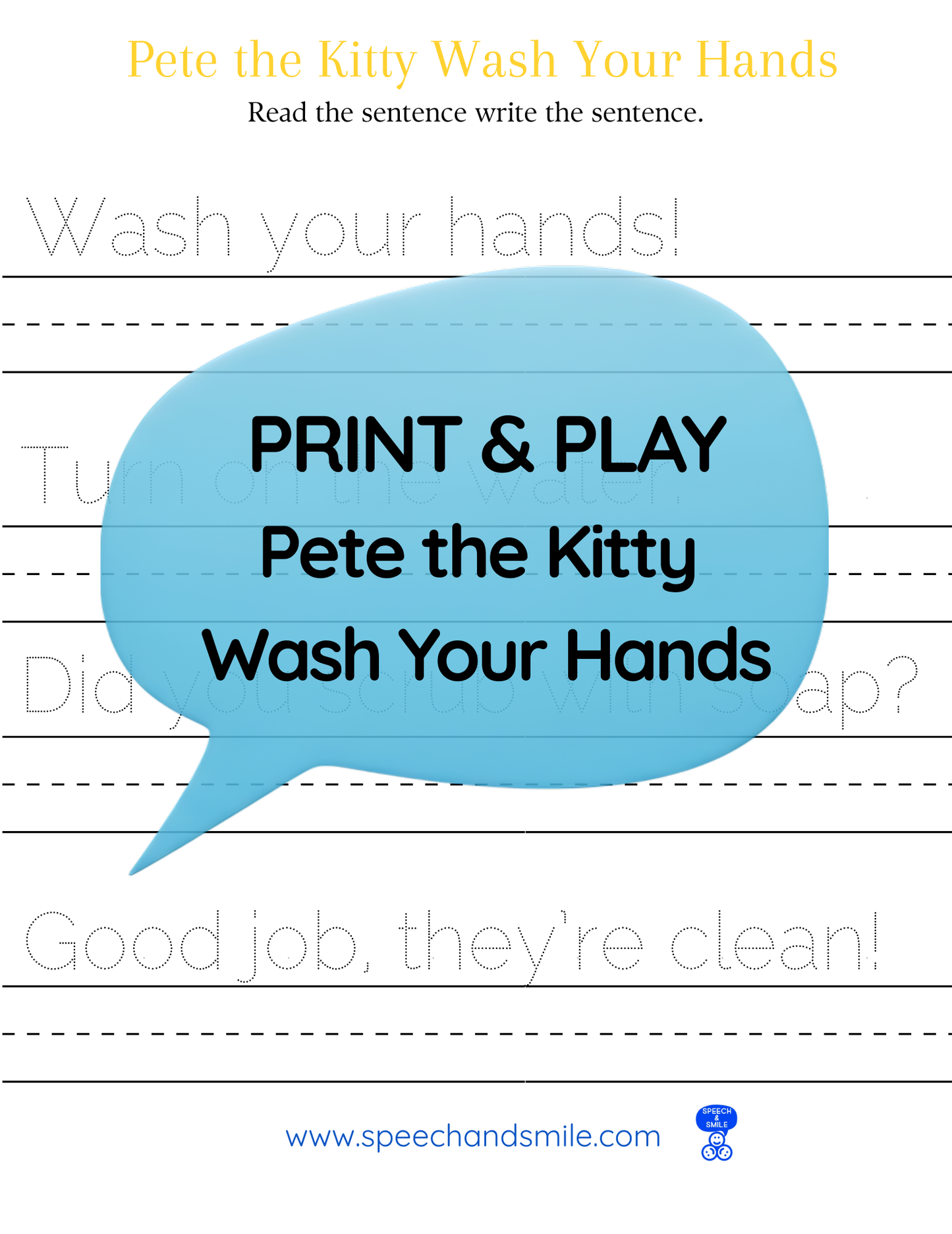 Say and Play Story Kit Companion Pack – Pete the Cat Wash Your Hands PRINTABLE ACTIVITIES Instant Download Book Extension