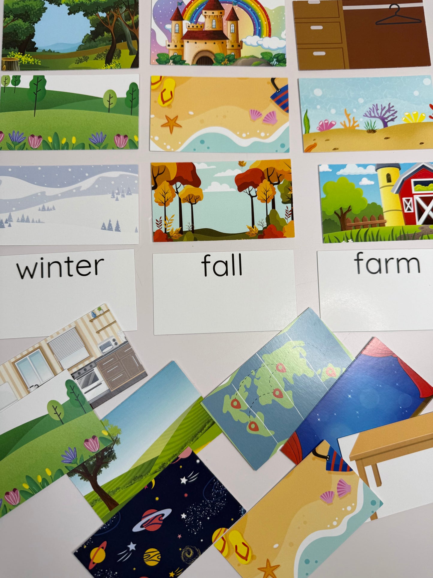 Theme Cards for Mini Objects – Double-Sided flash cards for Speech Therapy, Learning Centers, Professionally Printed