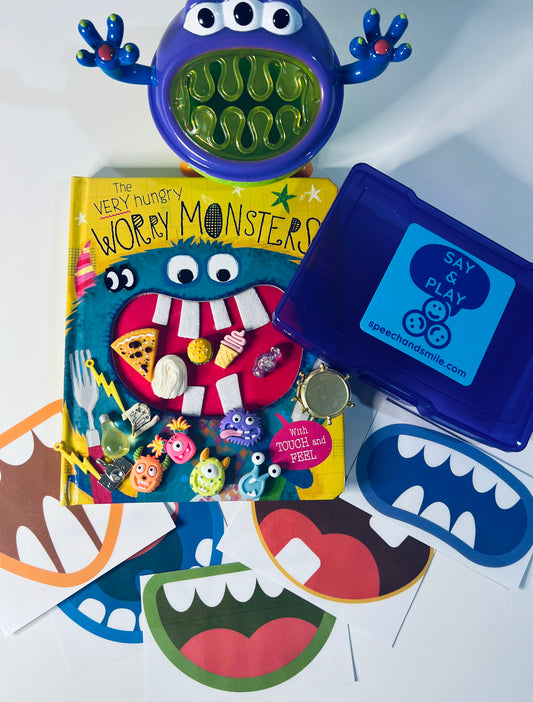 The Very Hungry Worry Monsters Book with Mini Objects - Speech Therapy Trinkets