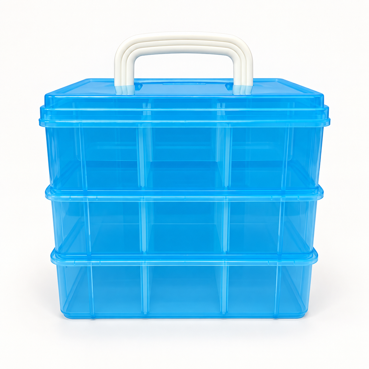 Blue 3-Tier Organizer Box with Handle | 18 Compartments - Custom Designed Mini Objects Organizer -DIY Set