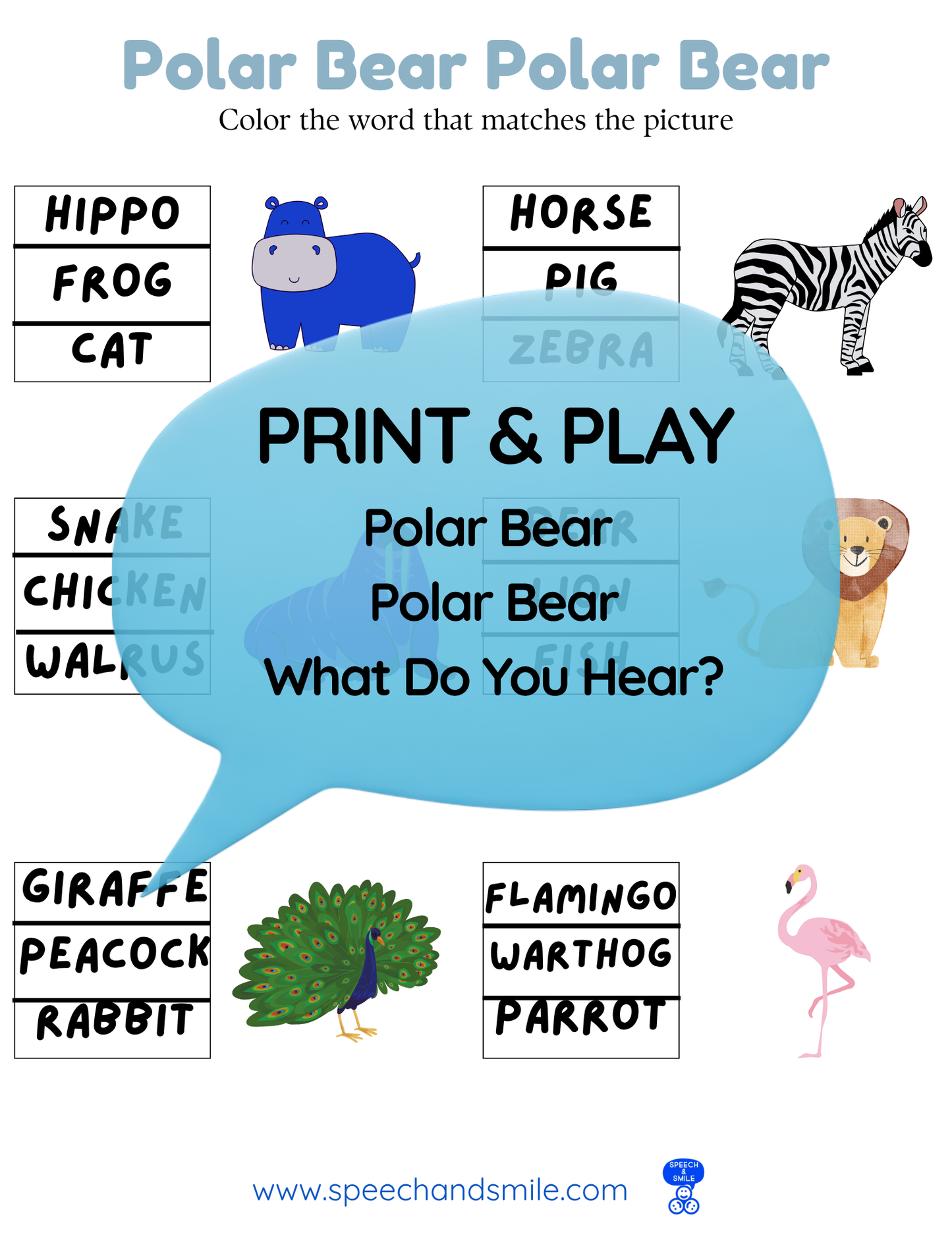 Say and Play Story Kit Companion Pack – Polar Bear Polar Bear What do you Hear? PRINTABLE ACTIVITIES Instant Download Book Extension