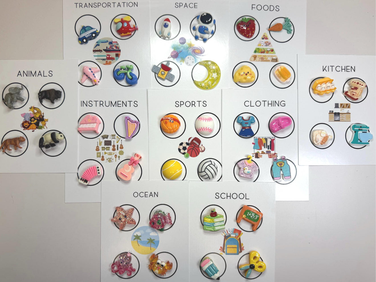 Caja de tareas de clasificación con miniobjetos Caja de actividades de logopedia Caja de conceptos del lenguaje Miniobjetos de logopedia