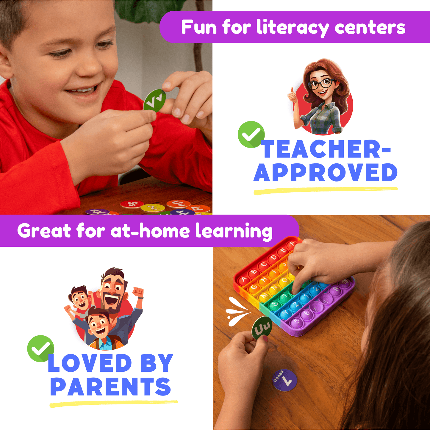 ABC BINGO The Fidget Game ABC Bingo, Games for Kids - Six Educational Alphabet Bingo Popping Mats for Preschool, Toddlers, Kindergarten - Learning Activities for 2-6 Players 3+ Years