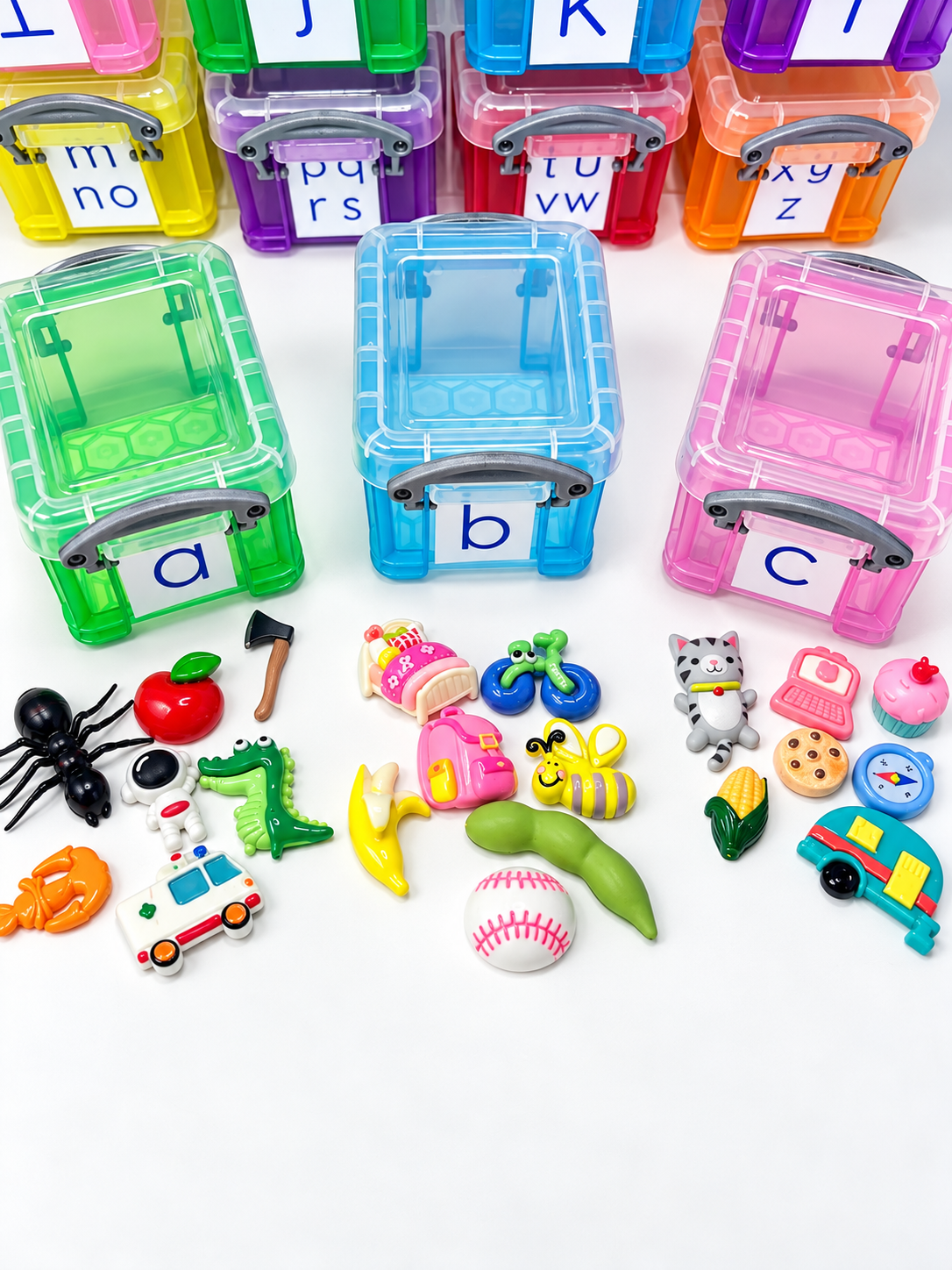 Alphabet Objects Set -  7 Mini Objects per letter -LOWERCASE labeled - Beginning Sounds Speech Therapy