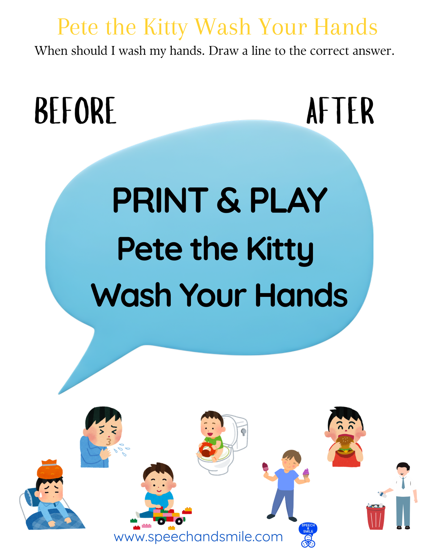 Say and Play Story Kit Companion Pack – Pete the Cat Wash Your Hands PRINTABLE ACTIVITIES Instant Download Book Extension